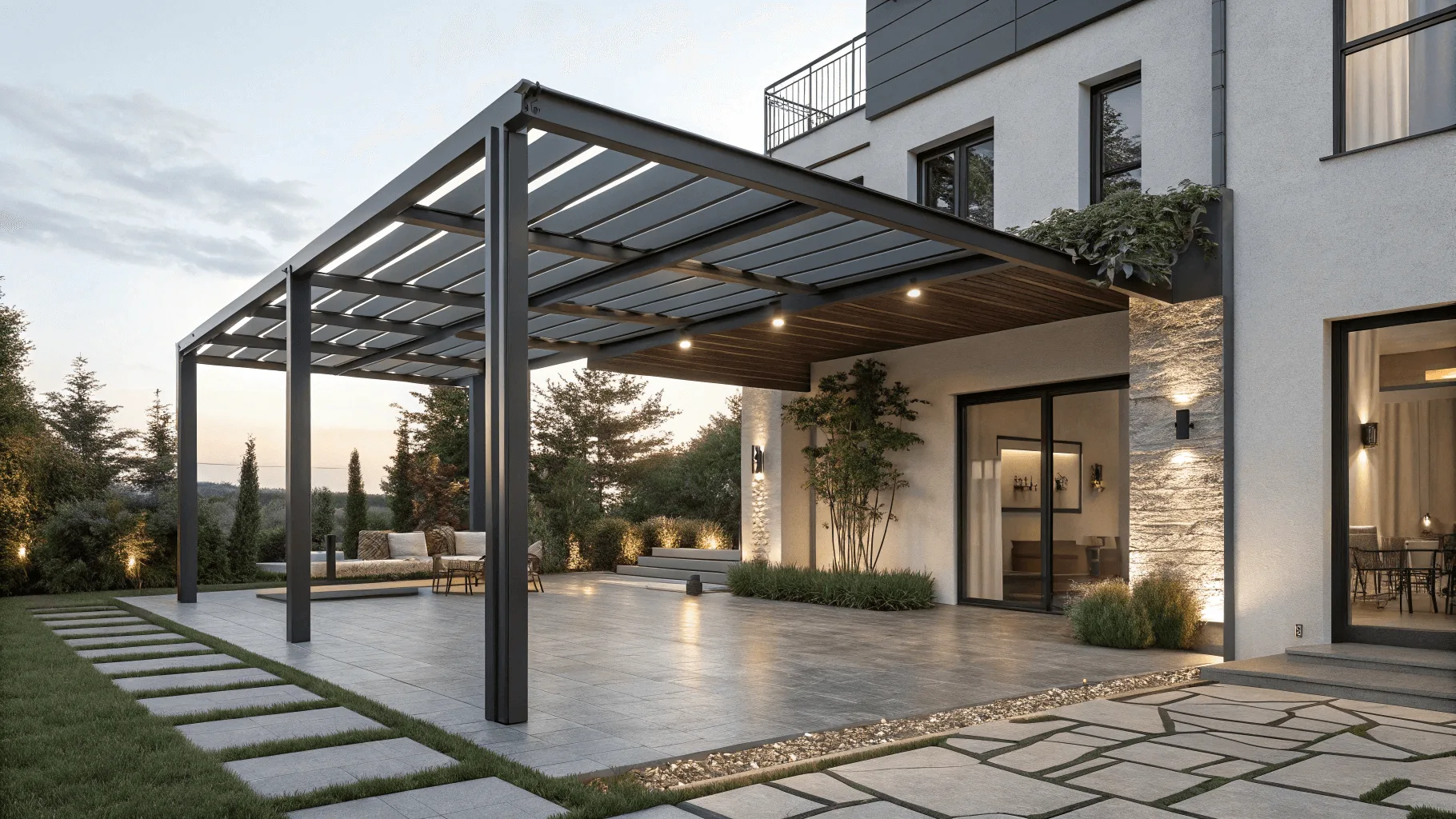galvanized-iron-pergola-installed-in-a-modern-pati